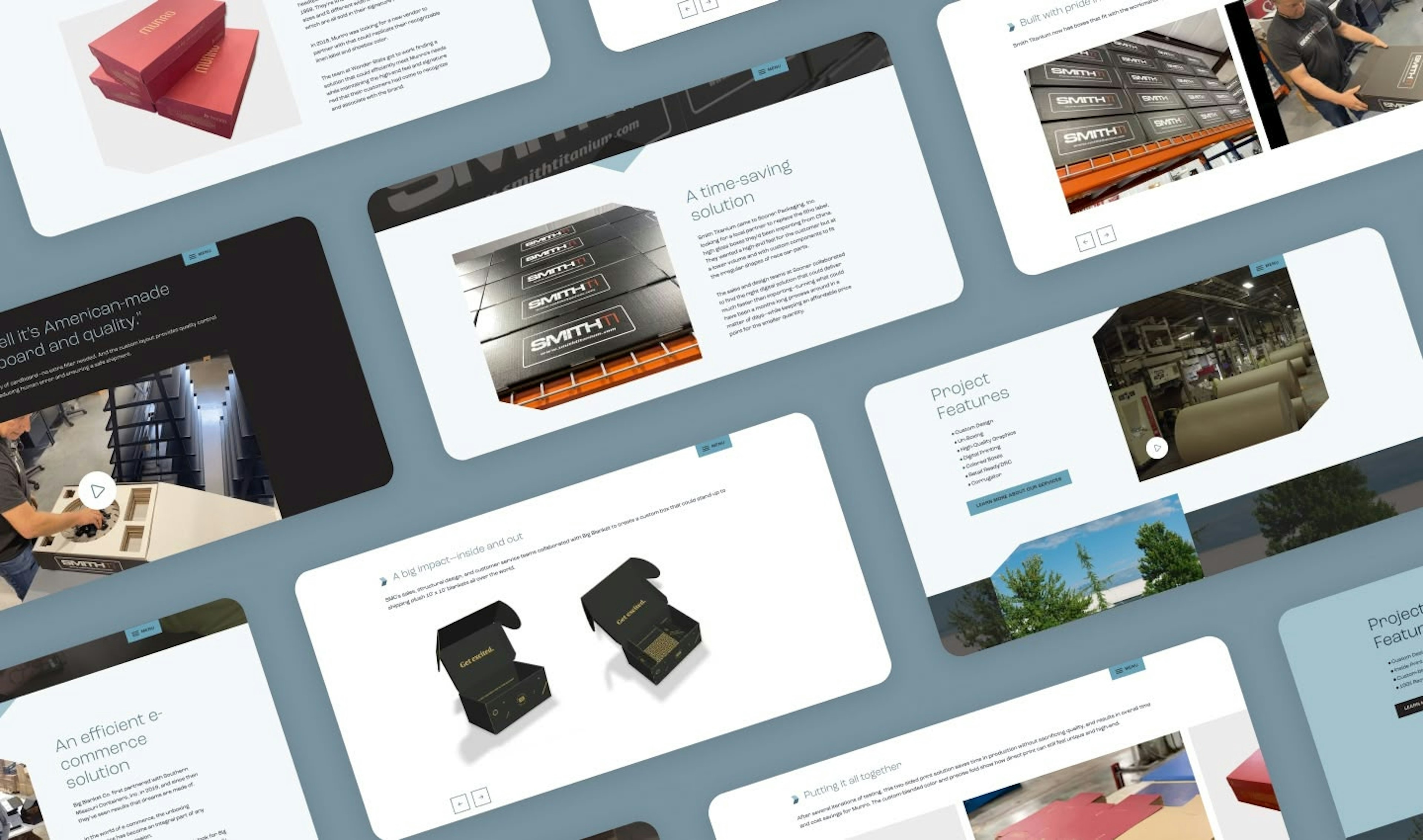 SMC Packaging Group case study pages showcasing corrugated packaging solutions and customer success stories.